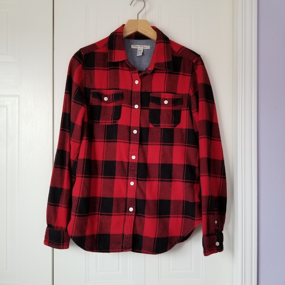Red and black cotton plaid button down